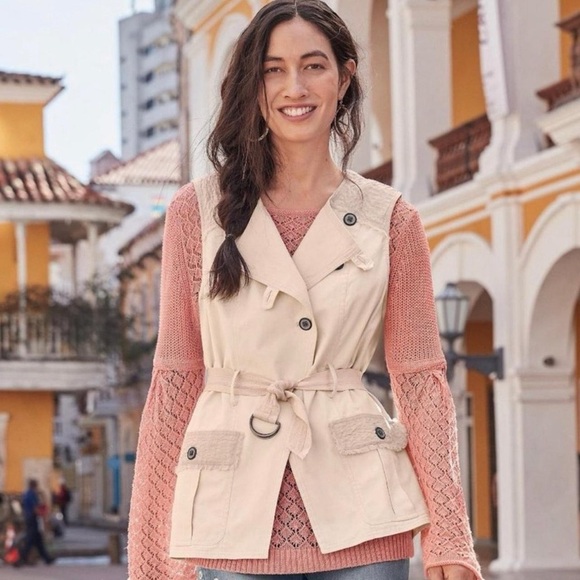 Sundance by Anthropologie 100% Cotton All Natural Neutral Cream Buckle Vest - Picture 1 of 7